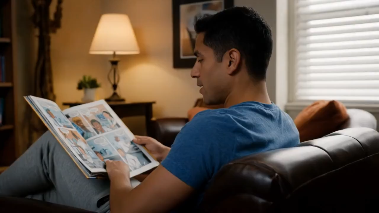 Man reading a comic book