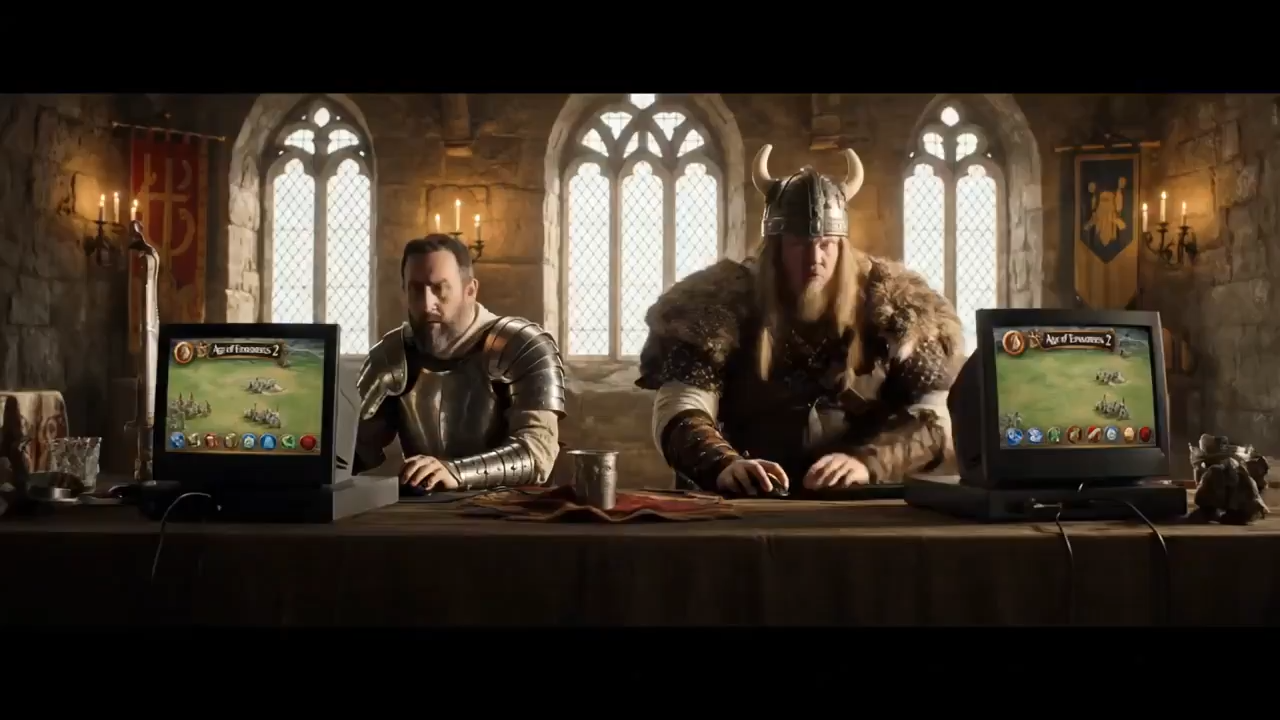 A British knight playing game against a Viking warrior
