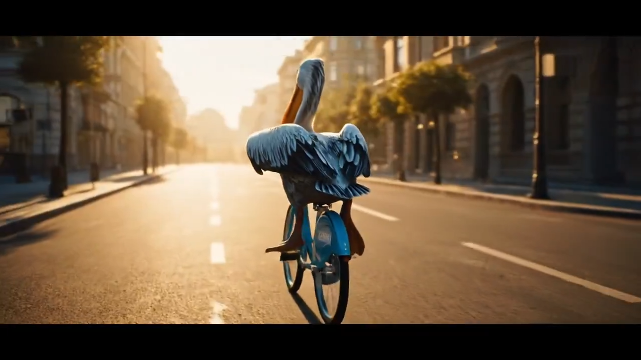 Pelican riding a bicycle