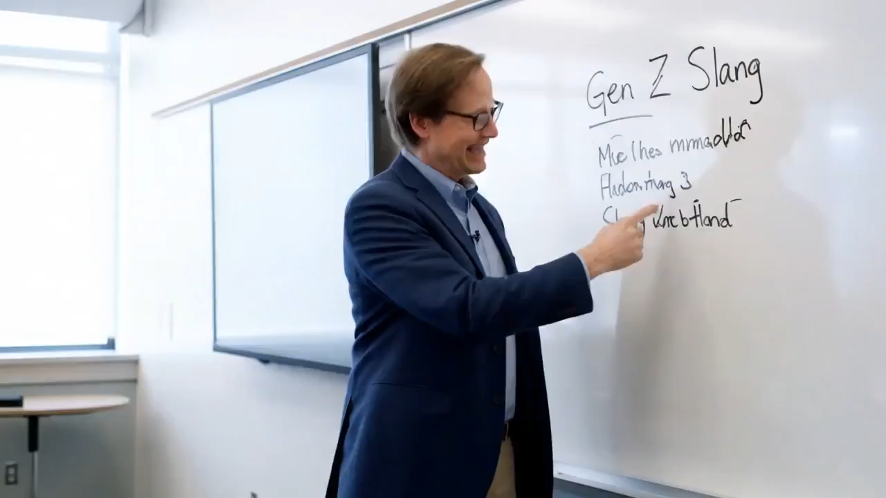 A college professor doing a class on Gen Z slang